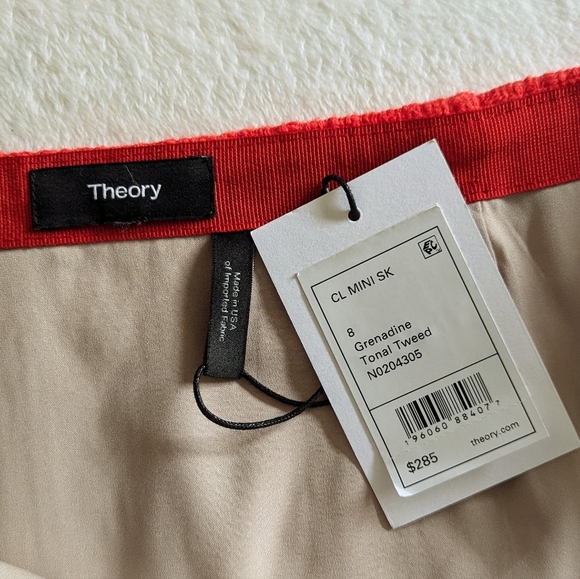 Theory Skirt Mini High Waisted Cotton Tweed Side Zip Lined Grenadine Red 8 NWT - Picture 16 of 16